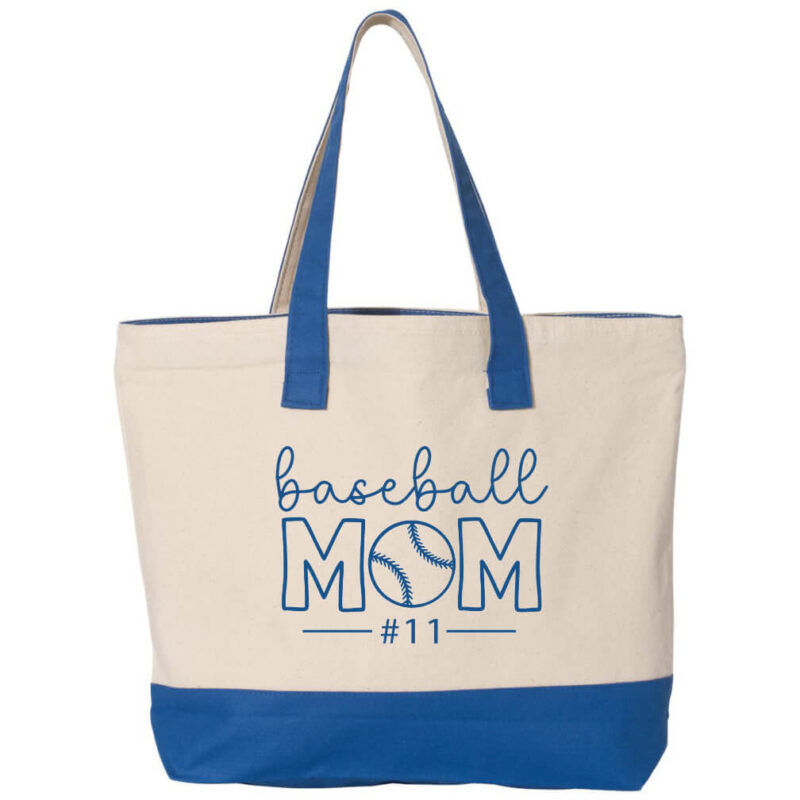 Baseball Mom 2-Tone Tote Bag with Number