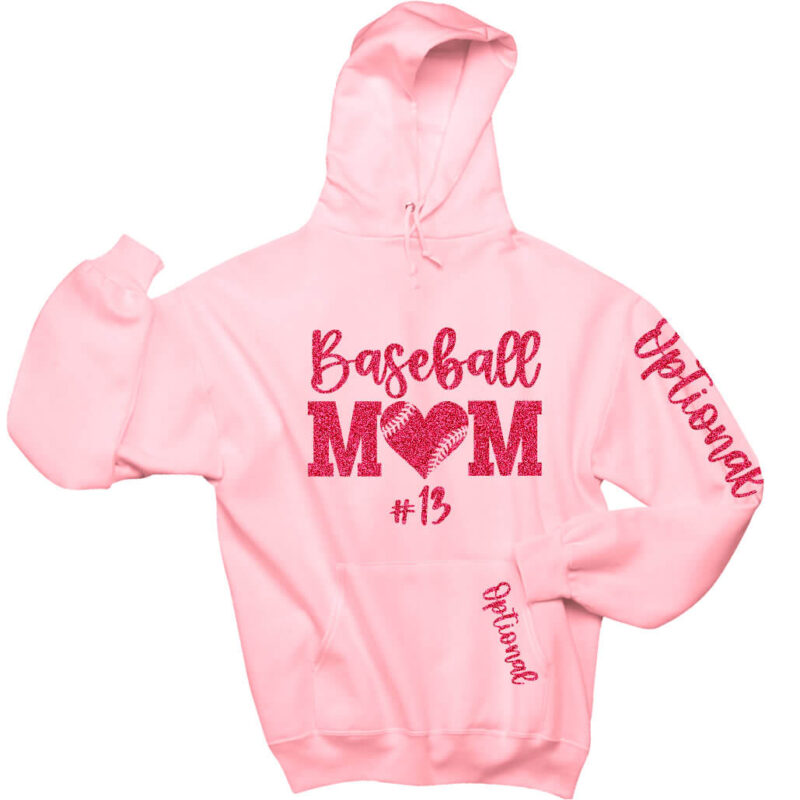 Baseball Mom Hoodie with Heart & Number