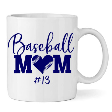 Baseball Mom Mug with Heart & Number