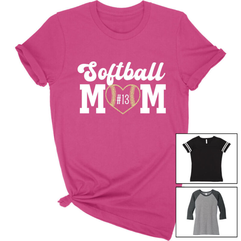 Softball Mom T-Shirt with Heart