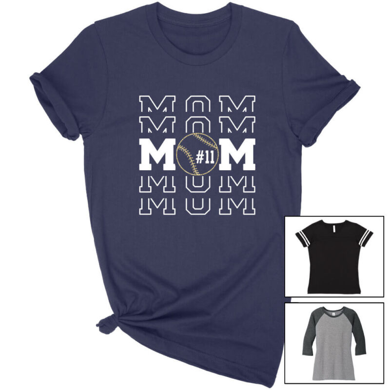 Stacked Baseball Mom Shirt with Number