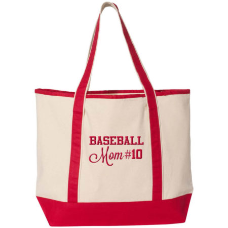 Baseball Mom Tote Bag with Number