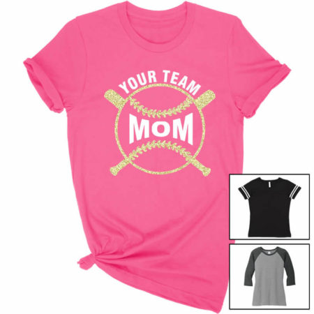 Team Baseball Mom T-Shirt with Ball & Bats
